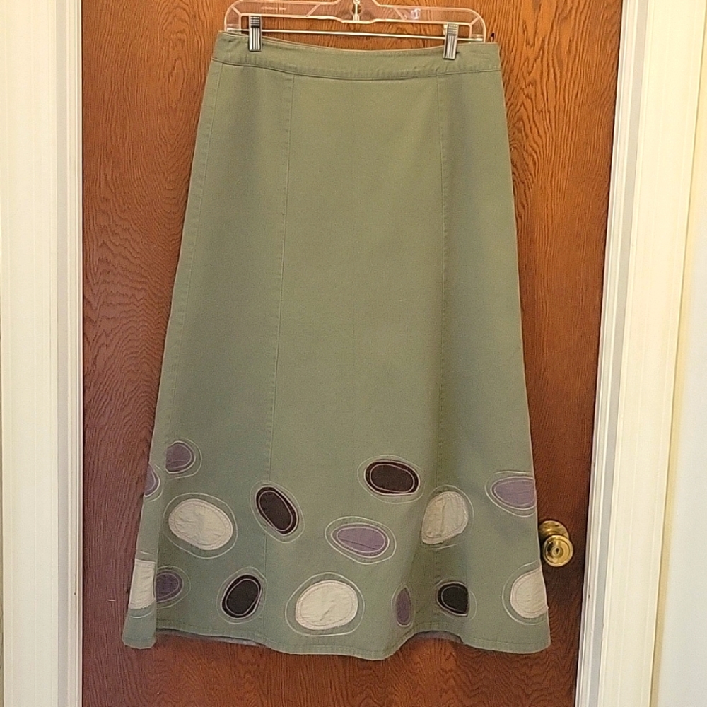 Boden Green Maxi Skirt with Purple and Cream Accents